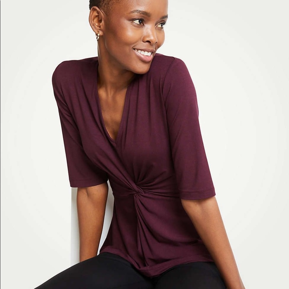 Ann Taylor Twist Elbow Sleeve Top Rosy Plum